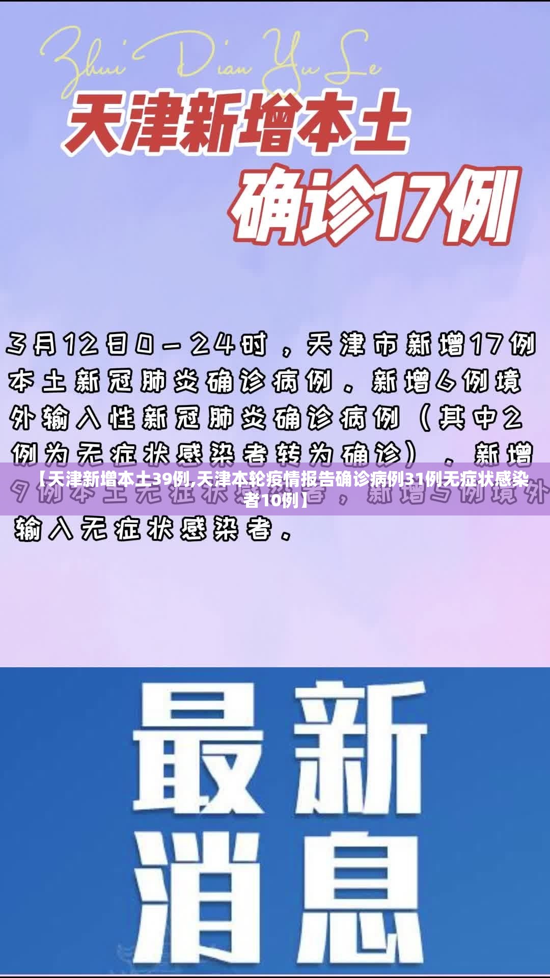 【天津新增本土39例,天津本轮疫情报告确诊病例31例无症状感染者10例】 【天津新增本土39例,天津本轮疫情报告确诊病例31例无症状感染者10例】